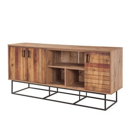Hanah Home Consola 751, Mueble Moderno Industrial Rústico, Negro, Melamina y Metal, 180x80x40 cm
